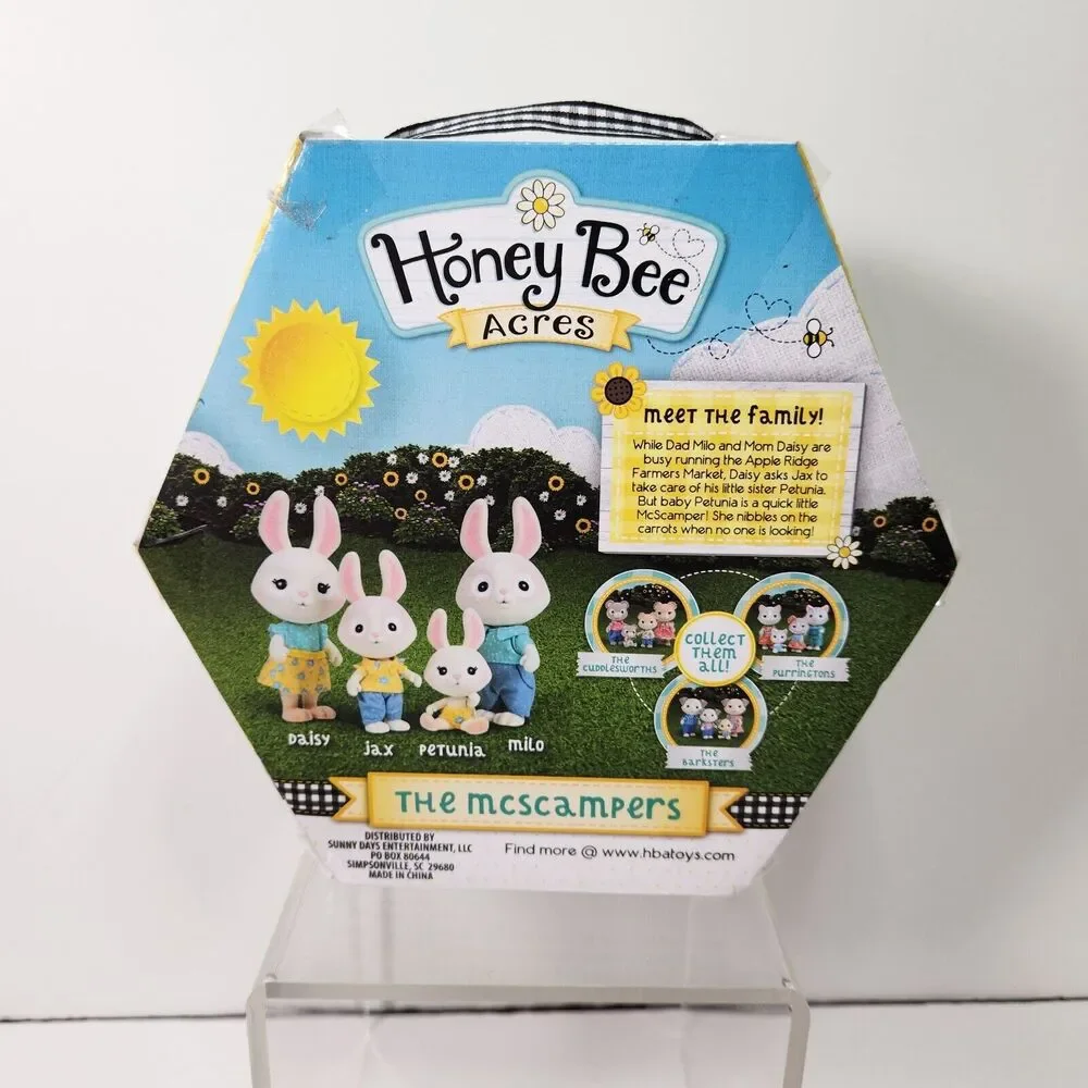 Honey Bee Acres The McScampers Rabbit Family Kids Bunny Flocked Fuzzy Animals